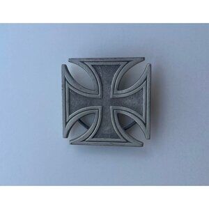 Vintage Religious Cross Belt Buckle Fine Pewter Men’s Silver Tone 90s Stamped